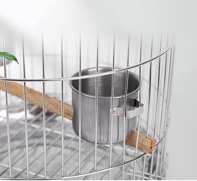 Stainless Steel Bird Cage Round Hanging Bird Carriers with Hook Birdcages for Home Garden Outdoor Small Parrot Birdcage，Wood 26cm/10.2in