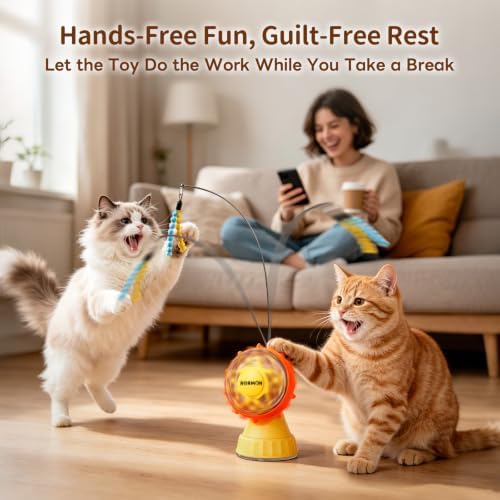 NORMON Cat Treat Dispenser, Ferris Wheel Puzzle Feeder Toy with Teaser Wand - Image 5