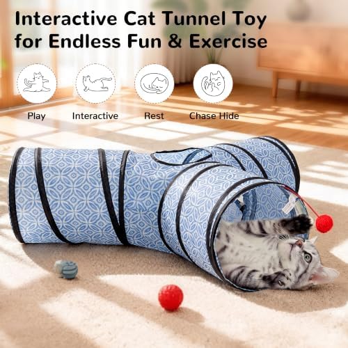 Tempcore 3 Way Collapsible Cat Tunnel for Indoor Cats, Pet Tunnel Bored Toys with Peek Hole & Ball for Puppy, Kitty, Kitten, Rabbit - Image 2