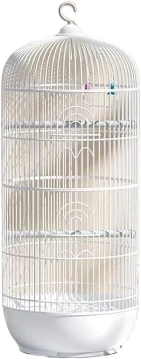 Bird Cage Parrot Cage Metal Bird Cage Round Bird House Carrier Wrought Iron Birdcage Portable Durable Bird Carriers for Indoor Flight Birdcage(White,34 * 99cm)