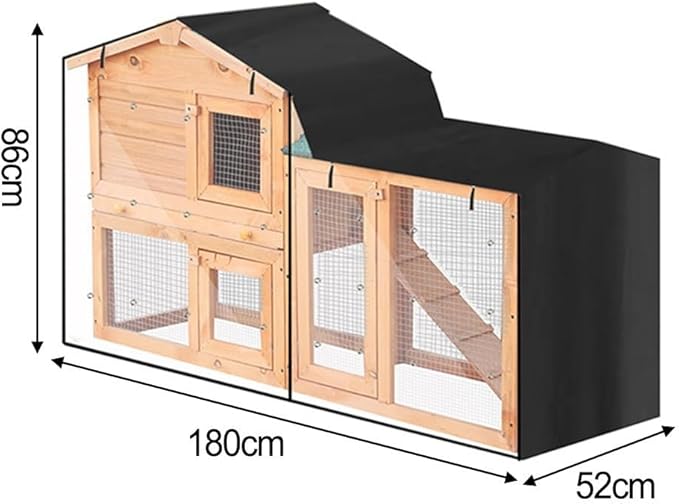Triangle Rabbit Hutch Cover, Outdoor Guinea Pig Cage Protector, Heavy Duty 210D Oxford Cloth, Windproof Dust Cover with Clear Front Folding, Weather Resistant S(black 180x52x86cm)