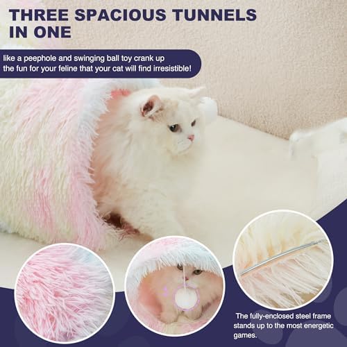 Tempcore Plush Pet Cat Tunnel Tube Cat Toys 3 Way Collapsible, Tunnels for Indoor Cats，Kitty Tunnel Bored Pet Toys Peek Hole Ball Puppy, Kitty, Kitten, Rabbit Rainbow - Image 3