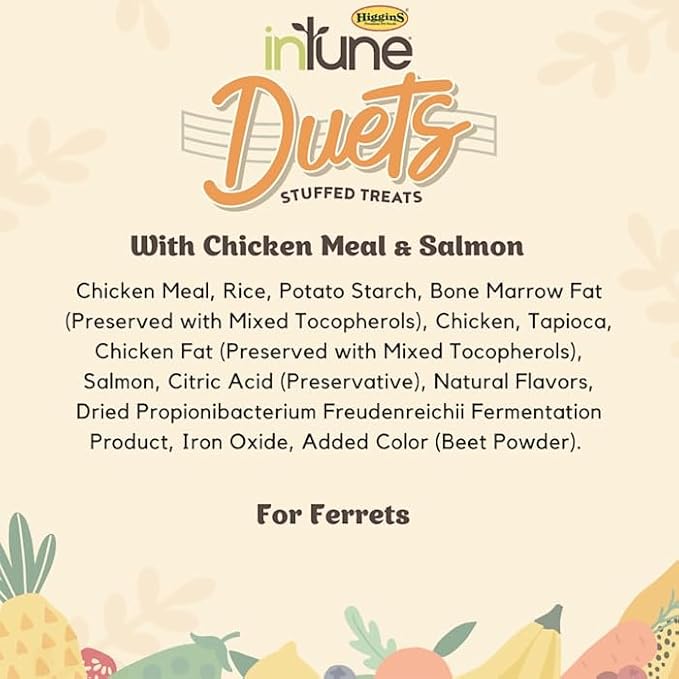 Higgins Intune Ferret Food & Treat Bundle Intune Ferret Diet 4lbs & Intune Duets Ferret Treats (Chicken Meal/Salmon) 3.04oz.