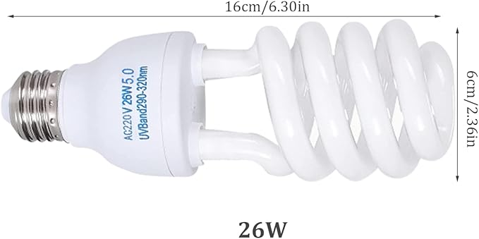 Reptile Uvb Bulb 5.0 Uvb E27 Interface Subtropical Reptile Light Blue White Lighting Reptile Light Fixture For Turtle, 26w