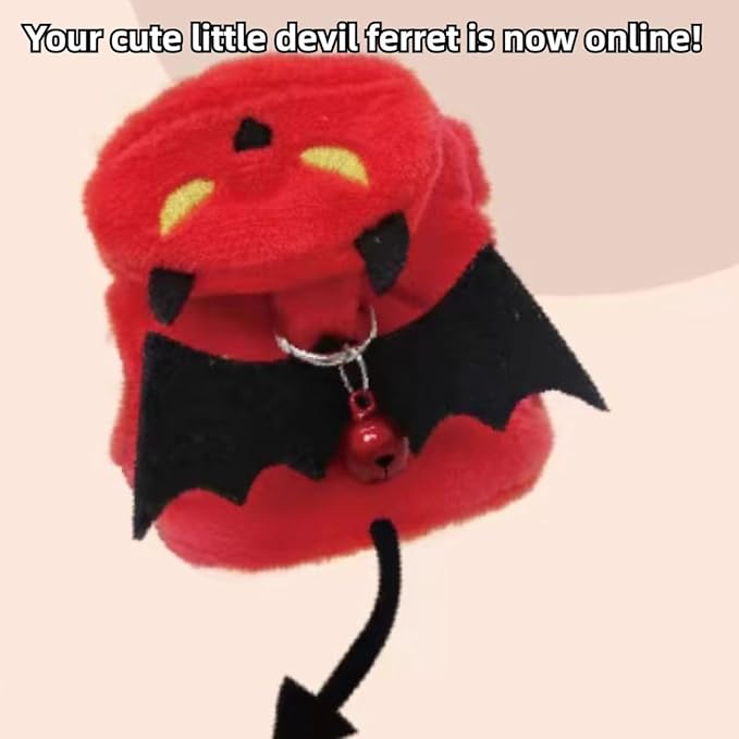 Ferret Harness and Leash, Adjustable Walking Vest for Guinea Pig, Kitten, Puppy, Bunny and Other Small Animals, Soft and Breathable Ferret Lead Leash with Evil Wings and Safe Bell (Red)