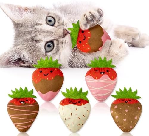 MALLMALL6 Catnip Toys for Cat - 5Pcs Strawberry Chocolate Crinkle Paper Sound Catmint Toy for Indoor Kitten, Teething Chew Kick Interactive Kitty Supplies, Pet Present for Kitten Lover by MALLMALL6