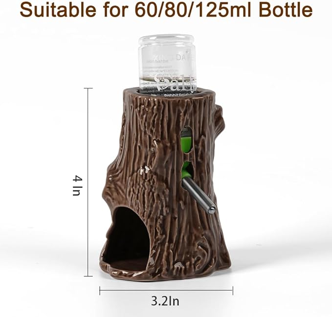 Hamster Water Bottle for Glass Tank, 3-in-1 Adjustable 80ML Gerbil Water Bottle with Stand Holder, Chew Proof Ceramic Water Dispenser for Dwarf Syrian Hamster Mice Rat