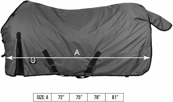 Horse Blanket 600D Ripstop Winter Turnout Blanket, 250 GSM Polyfill, 100% Waterproof & Breathable, Cold Weather Horse Blanket with Secure Fit Grey/Black, Size 81