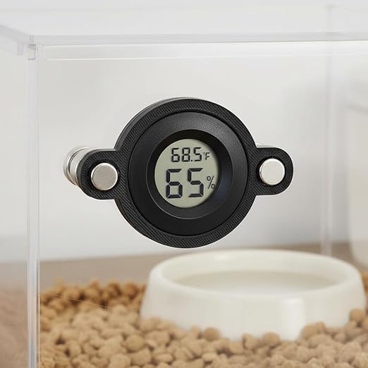 2 Pcs Magnetic Jumping Spider Enclosure Thermometer and Humidity Gauge Temperature and Humidity Monitor for Jumping Spider and Reptile Tank Mini Digital Hygrometer with LCD Screen(Round)