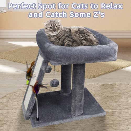 TWDEPART Cat Tree Tower with Cat Scratching Post for Indoor Cats, Activity Centre Climbing Tree with Scratching Board and Playful Toy Balls, Grey - Image 6