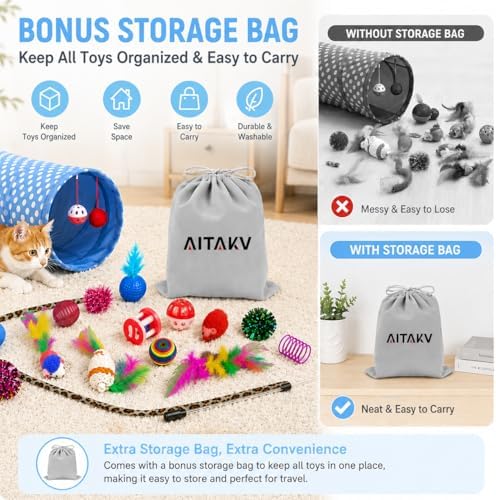 AILUKI 35PCS Cat Toys Variety Pack for Indoor Cats, Kitten Toys Cat Tunnel - Image 3