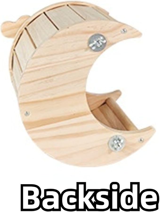 Hamster Hideout Guinea Pig Moon Shape Wooden Cabin Squirrel Wooden House for Sugar Glider Chinchilla Cage Accessories (S)