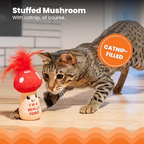 Catstages A Really Fungi Cat Kicker Toy with Catnip and Dental Mesh, Mushroom Shape, Plush and Feather Cat Toy for Kicking, Tossing, and Teeth Cleaning, Red - Image 3
