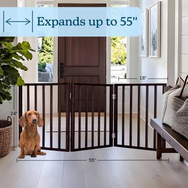 Petmaker Foldable, Free-Standing Wooden Pet Gate- Light Weight, Indoor Barrier for Small Dogs/Cats, Dark Brown, Step Over Doorway Fence, Rich Espresso, 54" X 24" (80-62875)