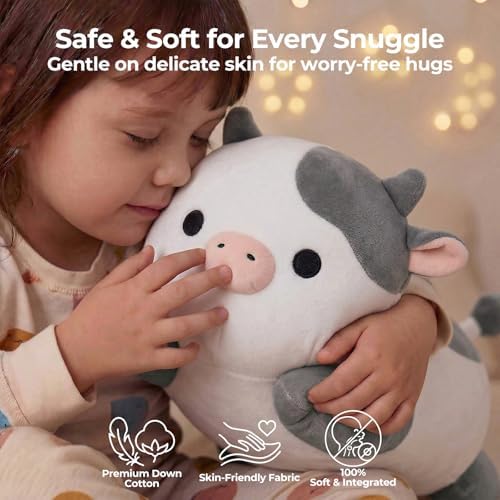 Mewaii Grey Cow Plush Pillow Cute Plushies, Squishy & Huggable, 13 in - Image 6