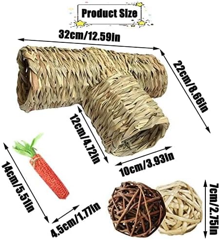 PINVNBY Hamster Grass Tunnel Toy Nature's Hideaway Guinea Pig Tunnels and Tubes Straw Tunnel House with 4 Entrances for Chinchillas Hedgehogs Rats Gerbils (4 PCS)