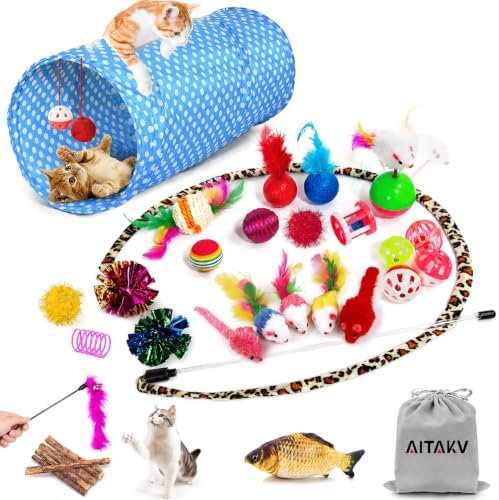 AILUKI 35PCS Cat Toys Variety Pack for Indoor Cats, Kitten Toys Cat Tunnel by AILUKI