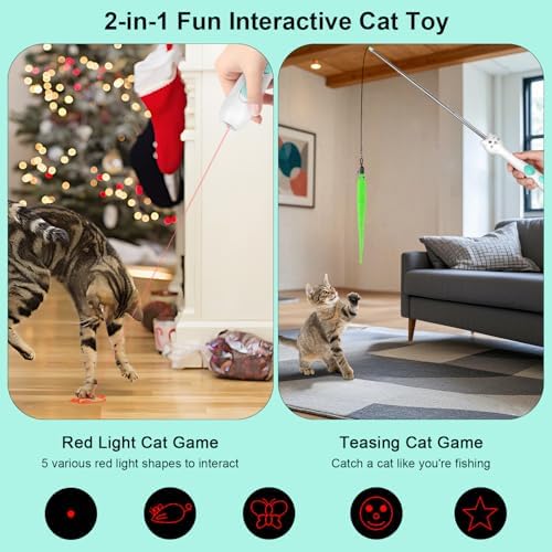 TBTeek Cat Toys Retractable Pole Wand Toy with Feather for Indoor Cats - Image 2