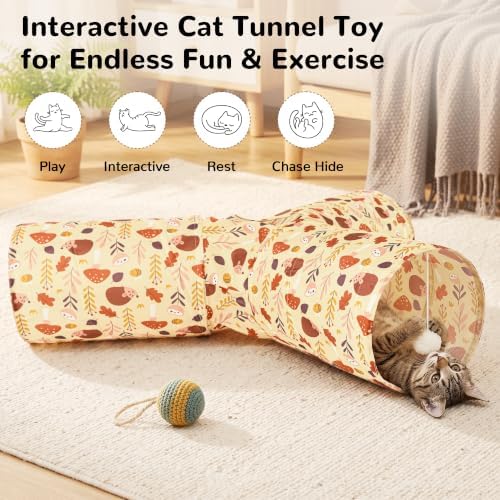 Tempcore Cat Tunnel, 3-Way Collapsible Toy, Large Size Khaki Hedgehog - Image 4