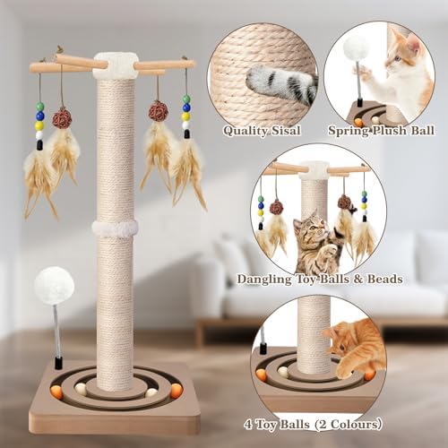 Cat Scratching Post, Sisal Scratcher with Enrichment Toys for Indoor Cats - Image 3