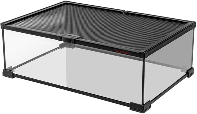 Aquatop 5.7 Gal Stackable Small Pet Terrarium - Durable Clear Glass Tank with Removable Ventilated Mesh Top for Reptiles, Arachnids, and Amphibians, RT-5.7