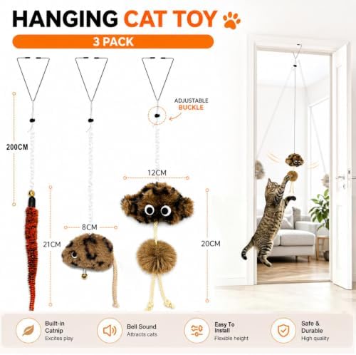 Cat Toys for Indoor Cats,Interactive Door Hanging Cat Toys Attached with Catnip/Worm/Birds/Mouse Toys for Cats/Kitten Toys(3 Pack) - Image 5