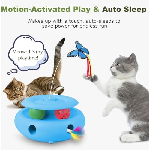 Interactive Cat Toy for Indoor Cats, 3-in-1 Automatic Kitten Toys with Fluttering Butterfly, Ambush Feather and Track Balls, USB Rechargeable Cat Enrichment & Exercise Toy - Image 6