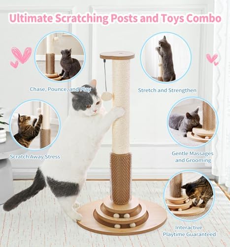 Made4Pets Cat Scratching Post for Indoor Cats with Self Groomer, 28.3" - Image 2