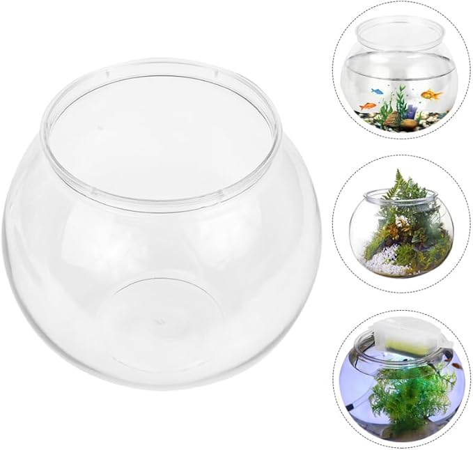 Happyyami Spherical Plastic Fish Tank 3 Gallon Clear Fish Bowl for Goldfish Shrimp Turtle with DIY Miniature Water Garden and Home Office Decor