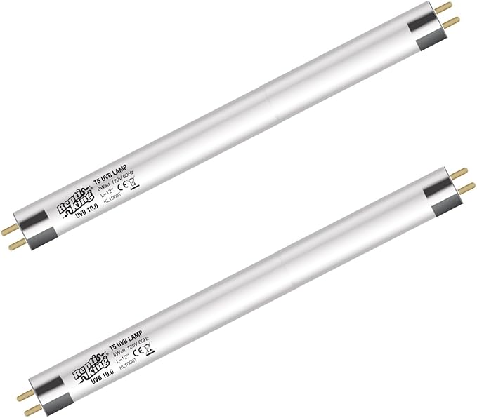 T5 UVB Reptile Light Bulb – 2-Pack 8W High-Output 10.0 UVB Bulbs for Bearded Dragons, Turtles & Lizards – Liner UVA/UVB Lighting for Basking & Vitamin D3 Synthesis