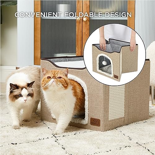 Bedsure Cat House Bed for Indoor Cats with Fluffy Ball and Scratch Pad - Image 4