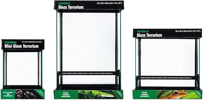 Habistat Glass Terrarium for Reptiles 12"x12"x13" – Stackable Reptile Enclosure for Inverts & Amphibians with Lock & Waterproof Base, Ideal Terrarium Tank for Chameleons, Geckos and Bioactive Setups