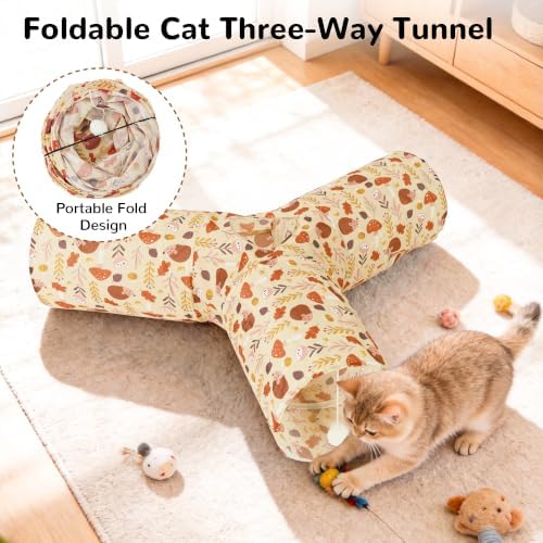 Tempcore Cat Tunnel, 3-Way Collapsible Toy, Large Size Khaki Hedgehog - Image 6