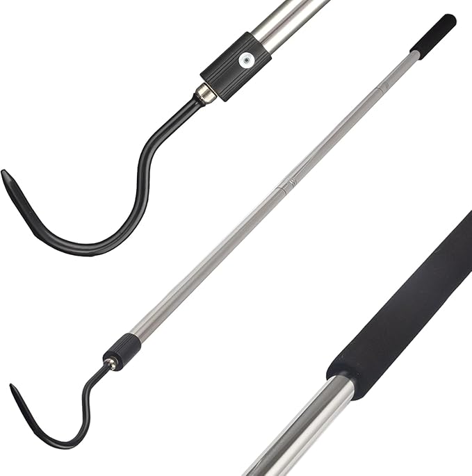 Snake Hook Heavy Duty, Snake Hook Retractable 35"-65" Catcher Hook for Rattlesnakes Ball Python Rattle Cobra Removal Non-Slip Foam Handle and Thickened Stainless Steel