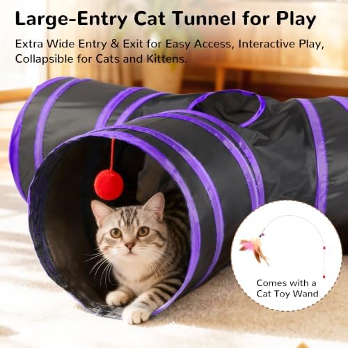 Tempcore Cat Tunnel, 3-Way Collapsible Toy, Large Size Black & Purple - Image 3