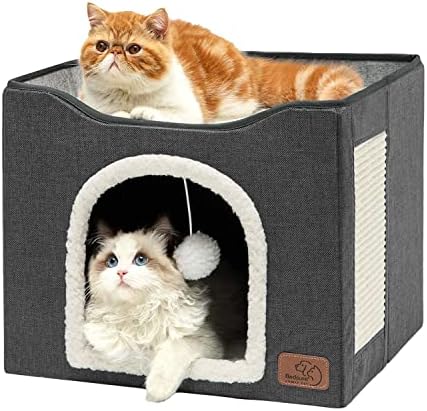 Bedsure Cat House Bed for Indoor Cats with Fluffy Ball and Scratch Pad by Unknown