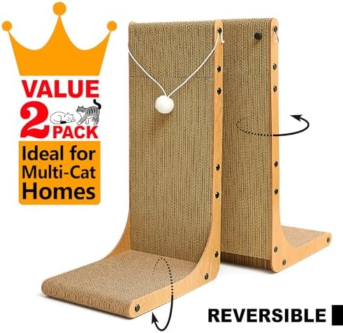 Value 2-Pack 23.6 Inch L-Shaped Cardboard Cat Scratcher, Dual Use (Vert/Horiz) Scratch Pad with Toy Balls, Wall-Mountable Furniture Protector Cat Scratchers for Indoor Cats - Image 2