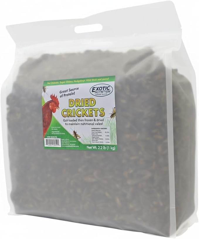 Dried Crickets (2.2 lb.) - High Protein Insect Treat - Chickens, Wild Birds, Hedgehogs, Bluebirds, Reptiles, Sugar Gliders, Opossums, Skunks, Lizards, Bearded Dragons, Fish, Amphibians, Turtles