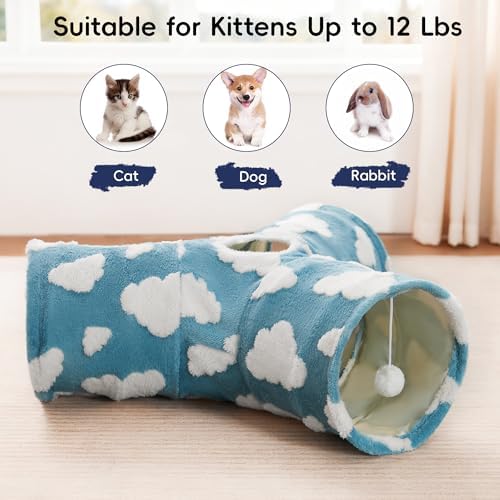 Tempcore Cat Tunnel, 3-Way Collapsible Toy for Indoor Cats, Blue Cloud - Image 6