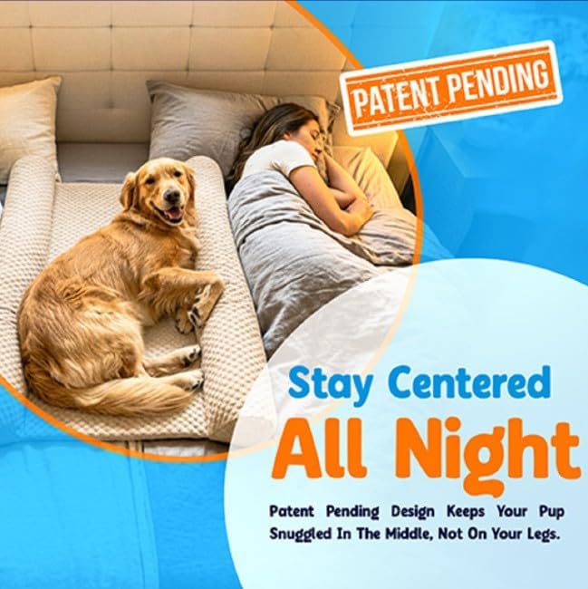 DenMate - On-Bed Dog Bed for Medium/Large Dogs (26x40), Stabilizing 100% Cotton Bolsters for Night Movement, Improves Comfort & Sleep for Dogs & Owners, Machine Washable Pet Mattress (Cream/Brown)