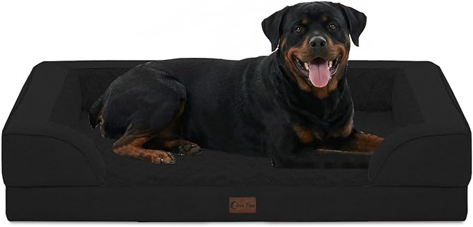 Orthopedic Dog Beds for Extra Large Sized Dogs, Waterproof Memory Foam XL Pet Bed with Sides 48x30Inch, Non-Slip and Egg-Crate Foam Big Dog Couch Bed with Removable Washable Cover, Black