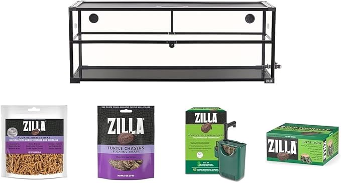 Zilla QuickBuild Aquatic Turtle 26 Gallon Terrarium with Turtle Sticks, Turtle Chasers, Internal Water Filter, and Floating Basking Platform Bundle