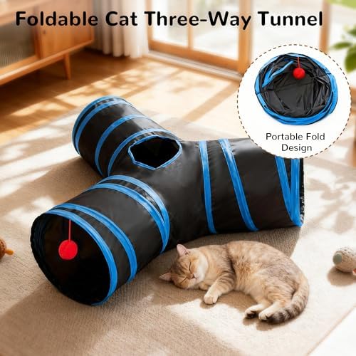 Tempcore Cat Tunnel, 3-Way Collapsible Toy for Indoor Cats, Royal Blue - Image 6