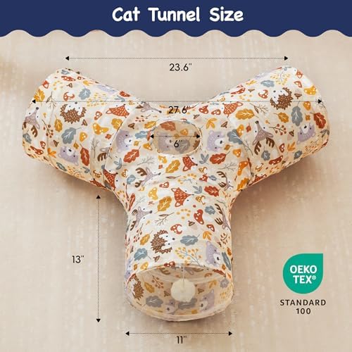 Tempcore Cat Tunnel, 3-Way Collapsible Toy for Indoor Cats, Beige Deer - Image 2