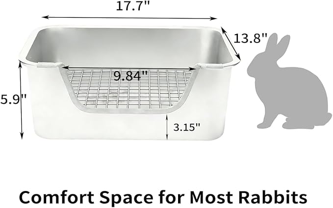 Stainless Steel Rabbit Litter Box – Large Bunny Litter Box with Grate, No Odor, Easy Clean Metal Rabbit Toilet for Indoor Cage