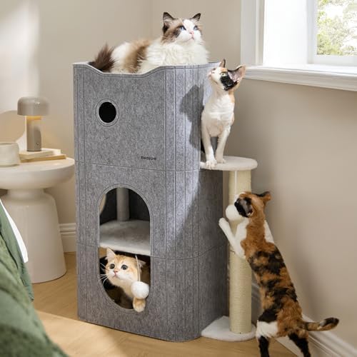 Bedsure 3-Level Cat Tree for Indoor Cats with Scratching Post,Grey - Image 4