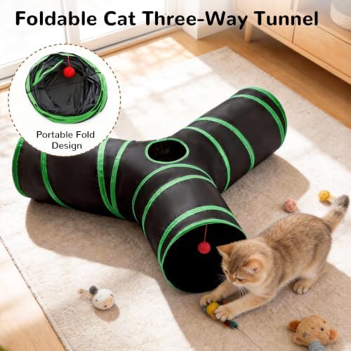 Tempcore Cat Tunnel, 3-Way Collapsible Toy, Large Size Black & Green - Image 6
