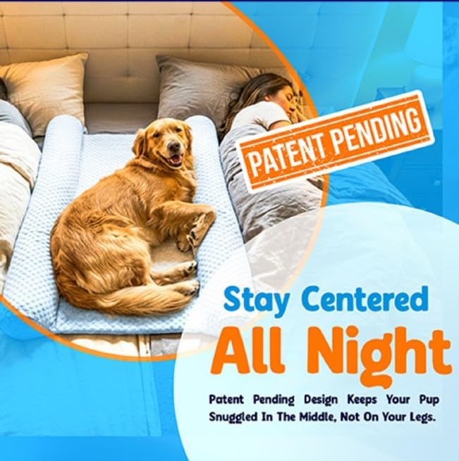 DenMate - On-Bed Dog Bed for Medium/Large Dogs (26x40), Stabilizing 100% Cotton Bolsters for Night Movement, Improves Comfort & Sleep for Dogs & Owners, Machine Washable Pet Mattress (Blue)