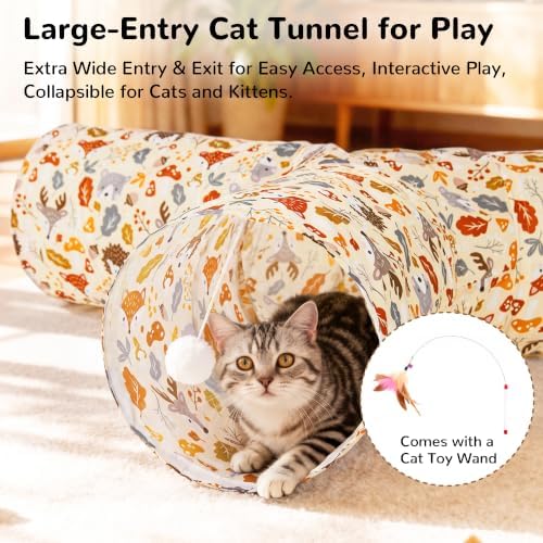 Tempcore Cat Tunnel, 3-Way Collapsible Toy, Large Size Beige Deer - Image 3