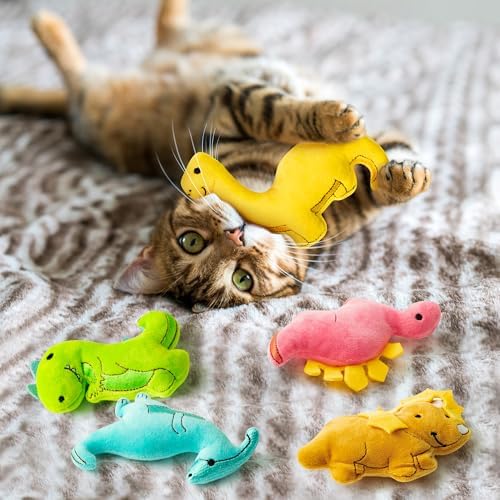 MALLMALL6 5Pcs Dinosaur Catnip Toys for Cat, Indoor Cat Chew Bite Kick Catmint Pet Supplies for Kitten Lover Gifts, Interactive Pet Toy with Cute Expression - Image 4
